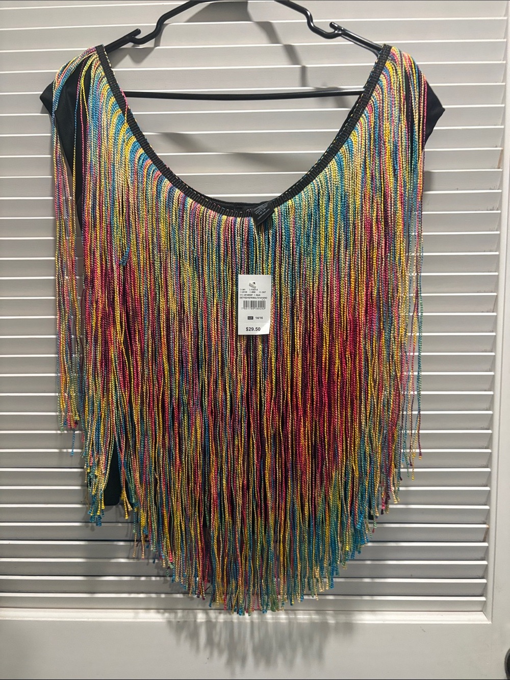 Ashley Stewart Black Tunic with Multicolor Beaded Fringe
